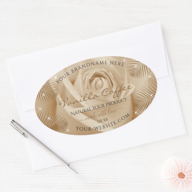 Floral Product Labels Light Brown Rose Palm Leaves (Envelope)