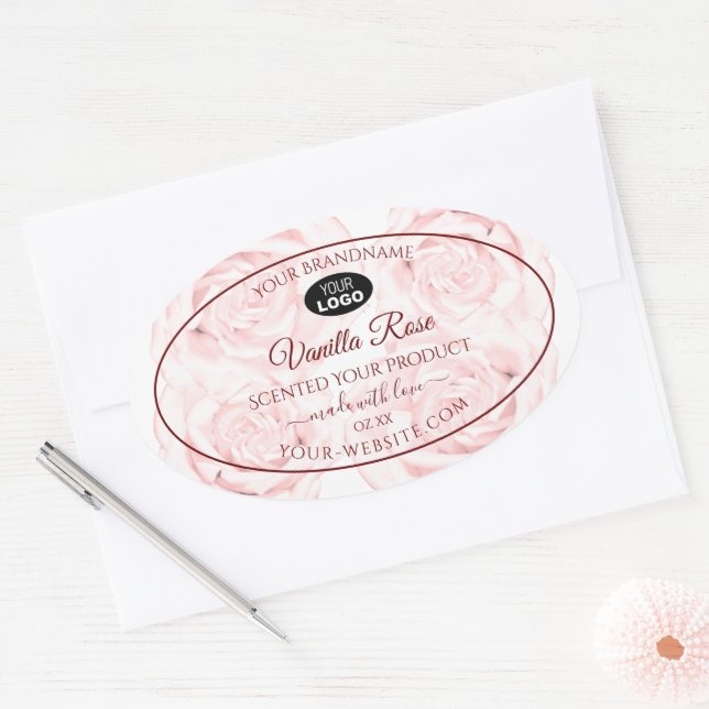 Floral Product Labels Light Pink Roses with Logo (Envelope)