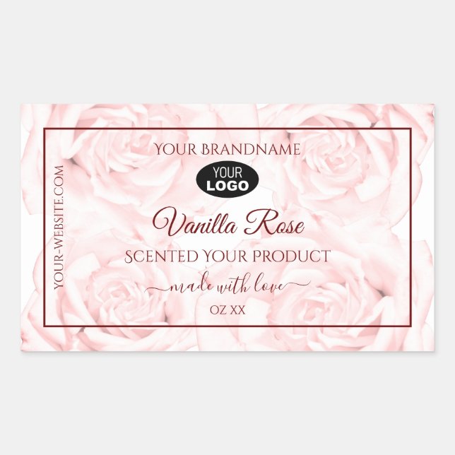 Floral Product Labels Light Pink Roses with Logo (Front)