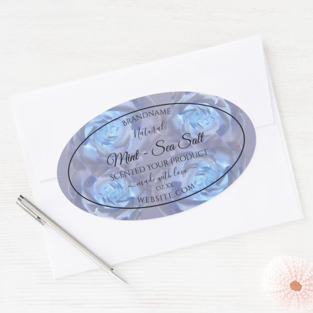 Floral Product Labels Luminous Light Blue Roses (Envelope)
