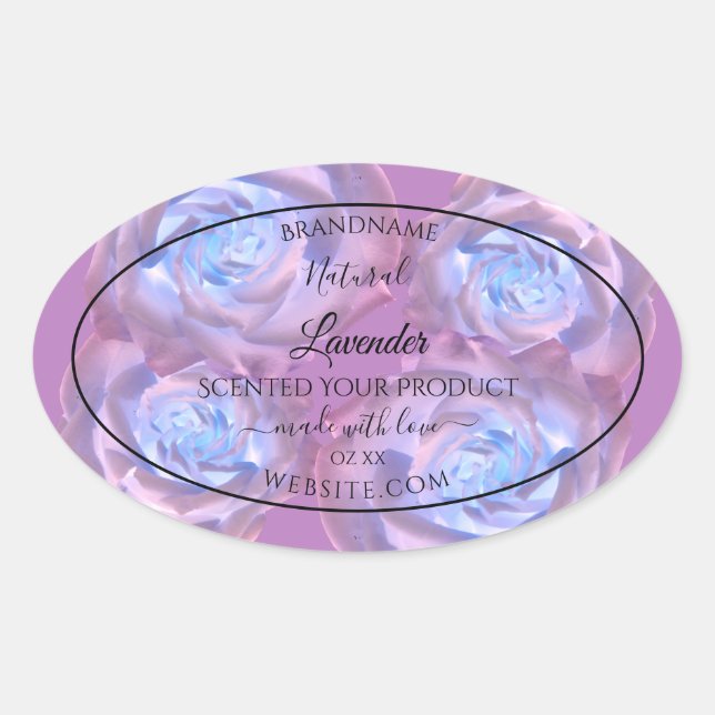 Floral Product Labels Luminous Purple Blue Roses (Front)