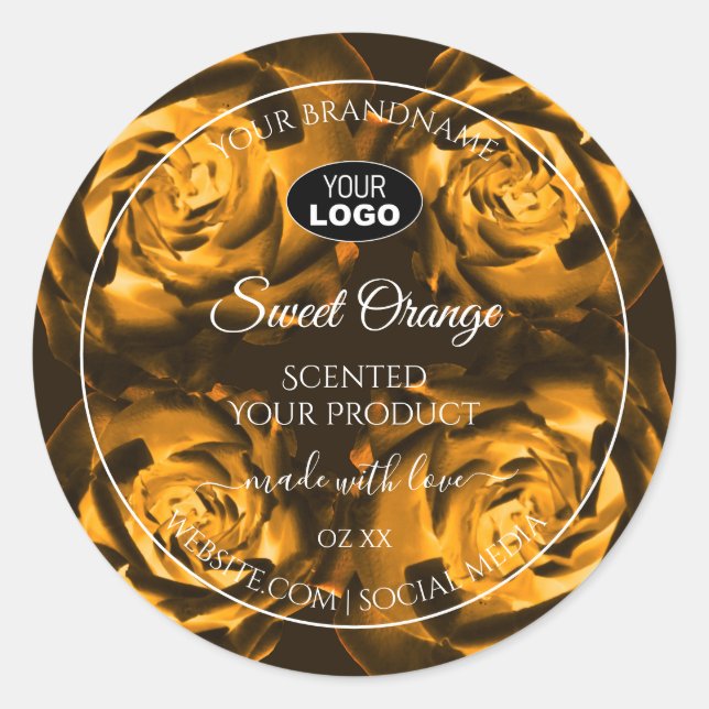 Floral Product Labels Orange Brown Roses with Logo (Front)