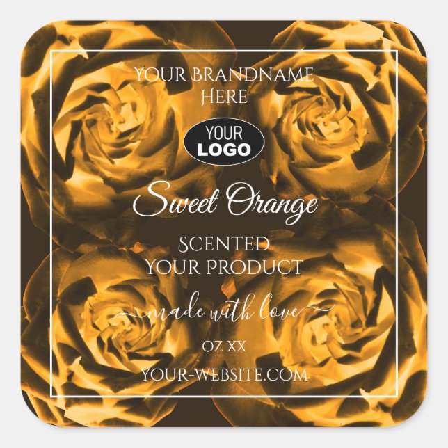 Floral Product Labels Orange Brown Roses with Logo (Front)