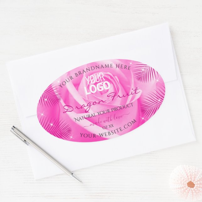 Floral Product Labels Pink Rose Palm Leaves Logo (Envelope)