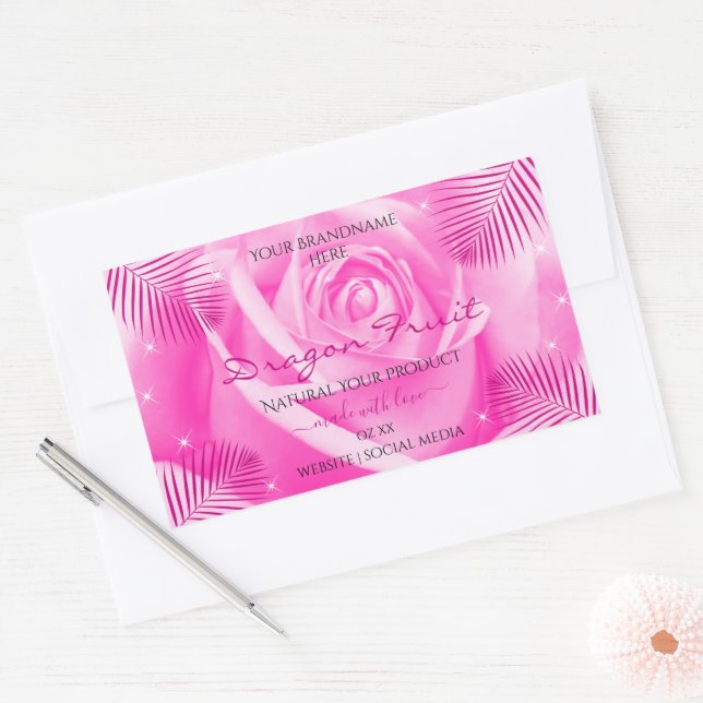 Floral Product Labels Pink Rose with Palm Leaves (Envelope)