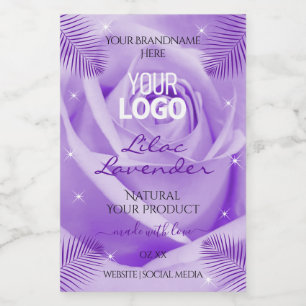 Floral Product Labels Purple Rose Palm Leaves Logo