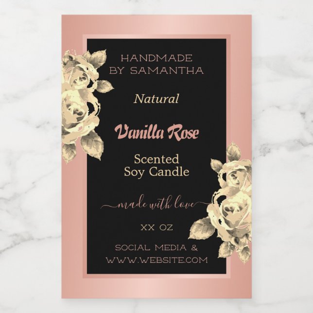 Floral Product Labels Rose Gold and Black Beauty & (Single Label)