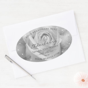 Floral Product Labels Silver Grey Rose Palm Leaves