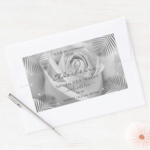 Floral Product Labels Silver Grey Rose Palm Leaves