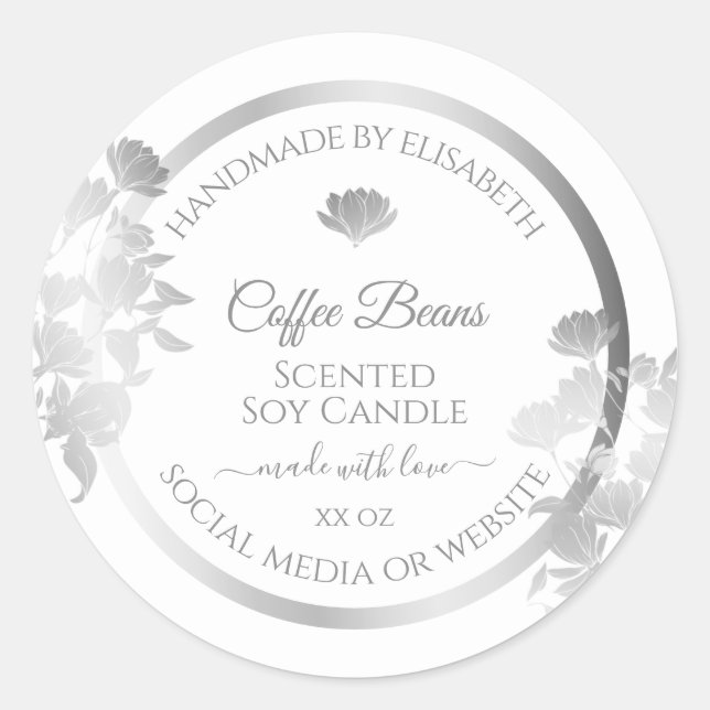 Floral Product Labels White and Silver Coloured (Front)