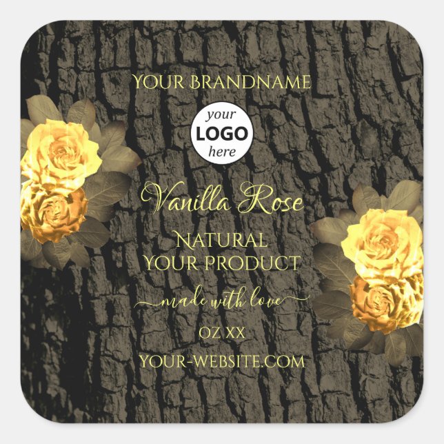 Floral Product Labels Wood Grain Tree Bark Logo (Front)