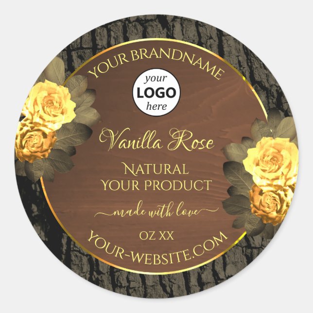 Floral Product Labels Wood Grain Tree Bark Logo (Front)