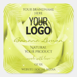 Floral Product Labels Yellow Rose Palm Leaves Logo