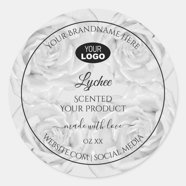 Floral Product Package Label Light Grey Roses Logo (Front)