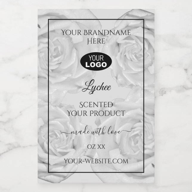 Floral Product Package Label Light Grey Roses Logo (Single Label)
