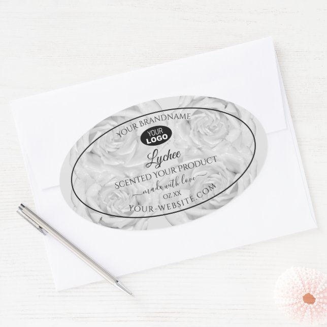 Floral Product Package Label Light Grey Roses Logo (Envelope)