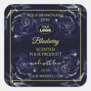 Floral Product Package Labels Dark Blue Roses Logo