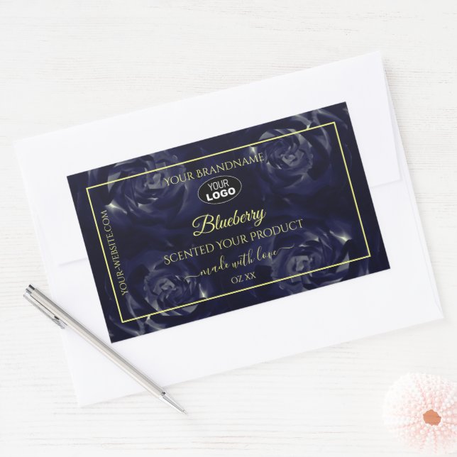 Floral Product Package Labels Dark Blue Roses Logo (Envelope)