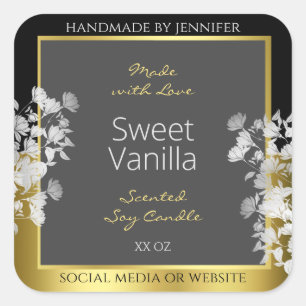 Floral Product Packaging Label Black Gold and Grey