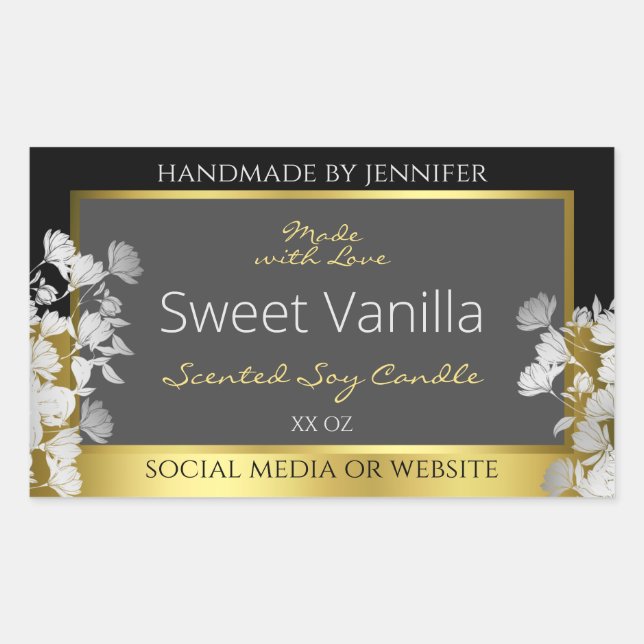 Floral Product Packaging Label Black Gold and Grey (Front)