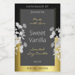 Floral Product Packaging Label Black Gold and Grey