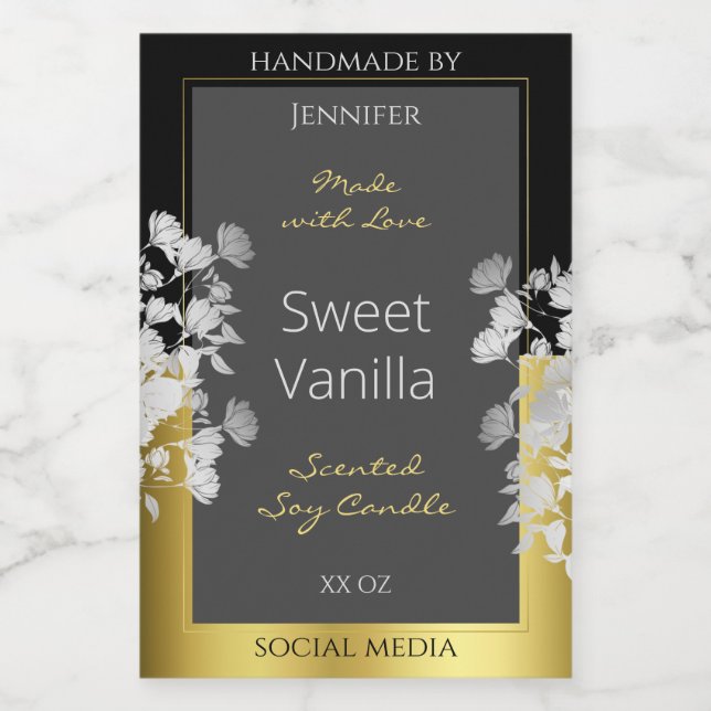 Floral Product Packaging Label Black Gold and Grey (Single Label)