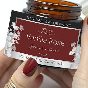 Floral Product Packaging Label Burgundy and Silver