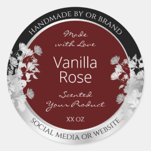 Floral Product Packaging Label Burgundy and Silver