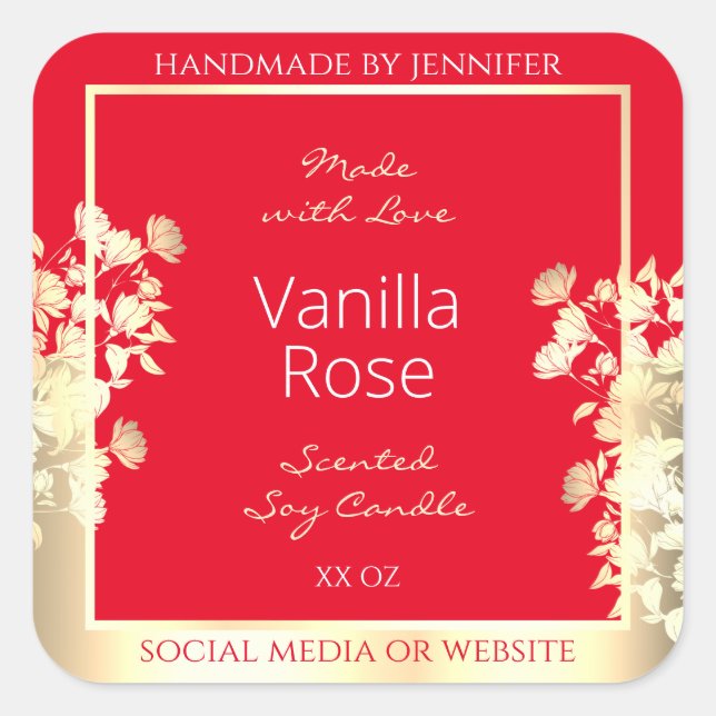 Floral Product Packaging Label Template Red & Gold (Front)