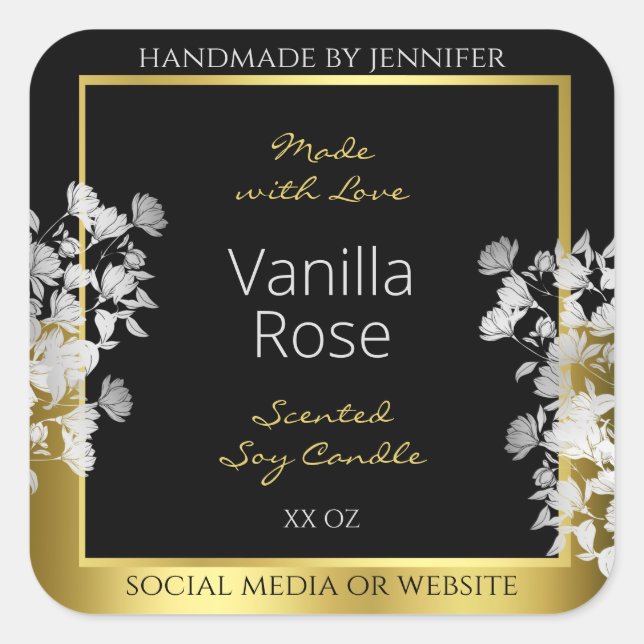 Floral Product Packaging Labels Black Gold Silver (Front)