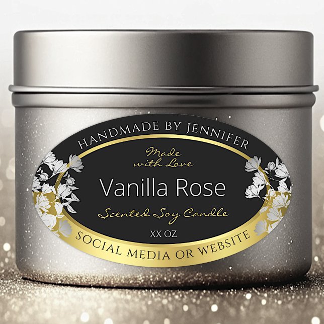 Floral Product Packaging Labels Black Gold Silver (Creator Uploaded)