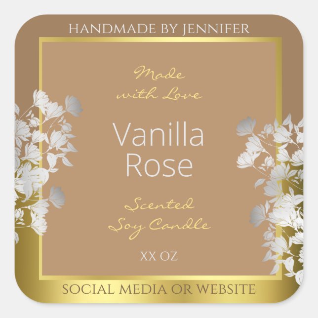 Floral Product Packaging Labels Brown Gold Silver (Front)