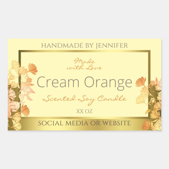 Floral Product Packaging Labels Cream Orange Gold (Front)