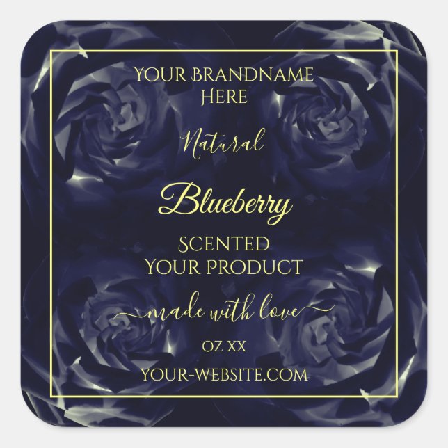 Floral Product Packaging Labels Dark Blue Roses (Front)