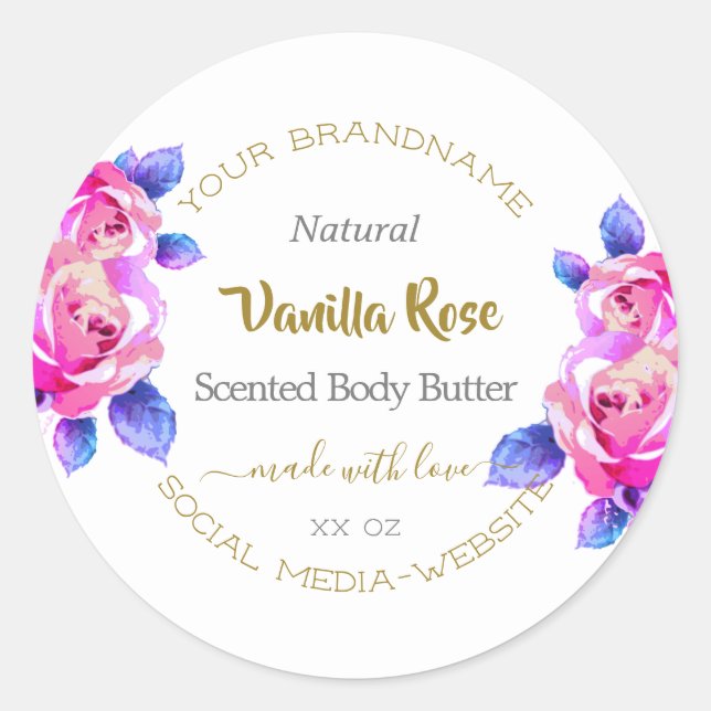 Floral Product Packaging Labels Gold White Pink (Front)
