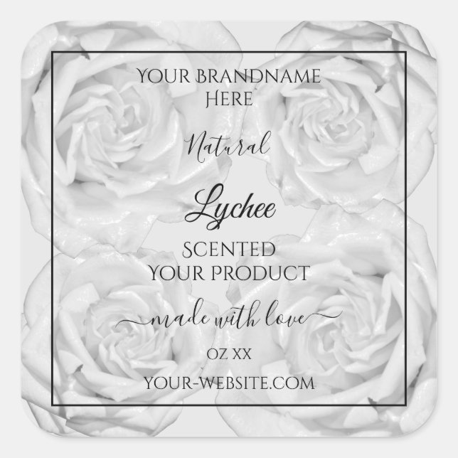 Floral Product Packaging Labels Light Grey Roses (Front)