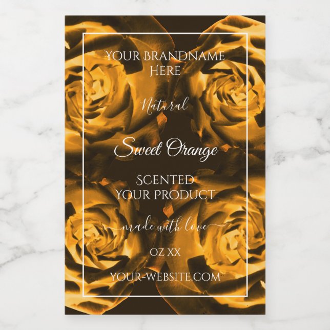 Floral Product Packaging Labels Orange Brown Roses (Single Label)