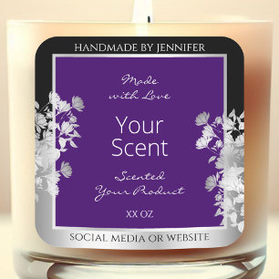 Floral Product Packaging Labels Purple and Silver