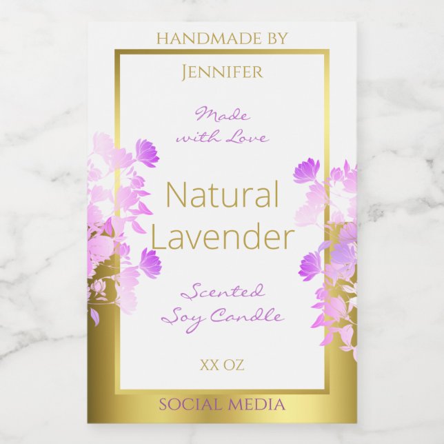 Floral Product Packaging Labels White Gold Purple (Single Label)