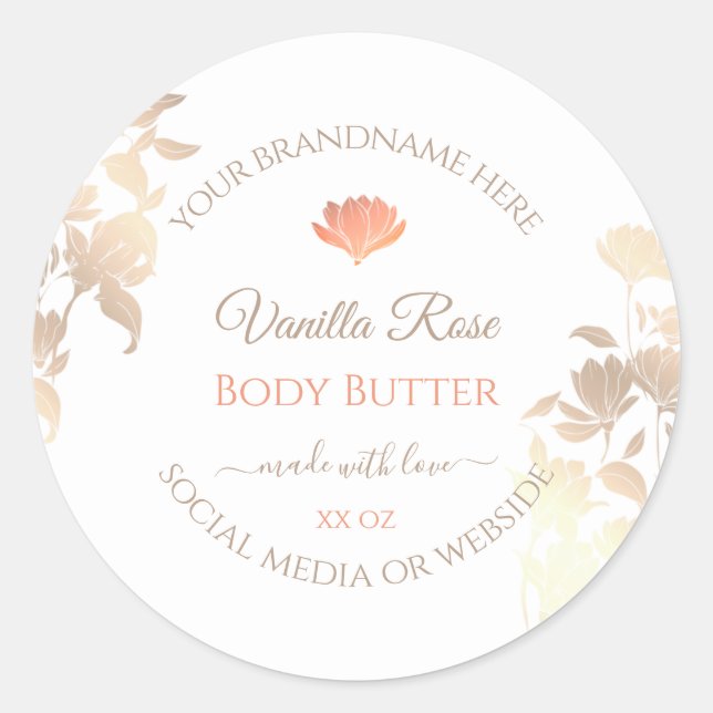 Floral Product Packaging Labels White Rose Gold (Front)