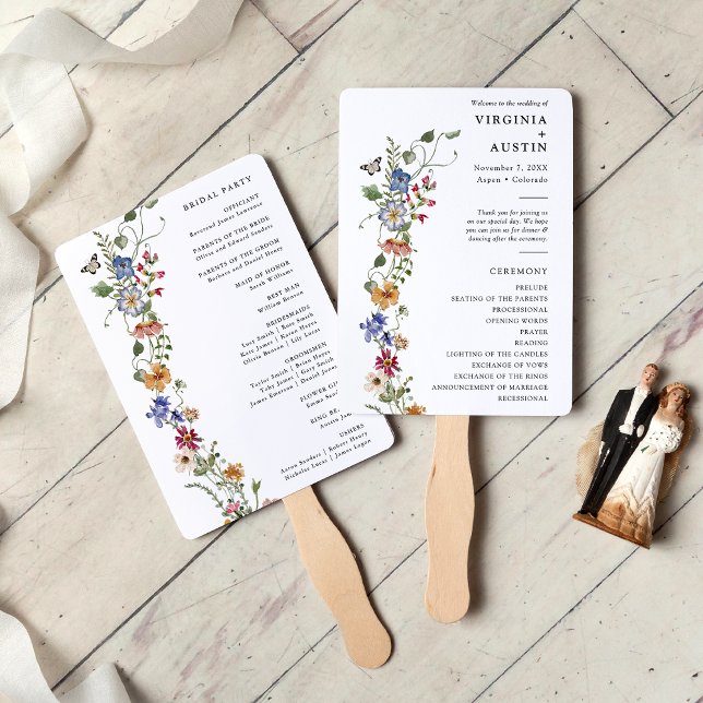 Floral Program Hand Fans (Colorful Watercolor Floral Wedding Program Hand Fans by Painted Paperie
)