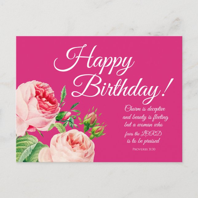 Floral Proverbs 31 Birthday Postcard (Front)