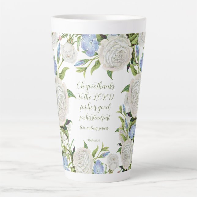 Floral Psalm 107:1  Latte Mug (Front)