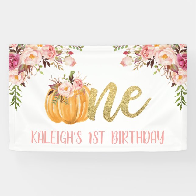 Floral Pumpkin 1st Birthday Banner - Girl (Horizontal)