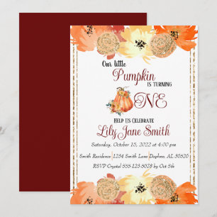 Floral Pumpkin 1st Birthday Invitation