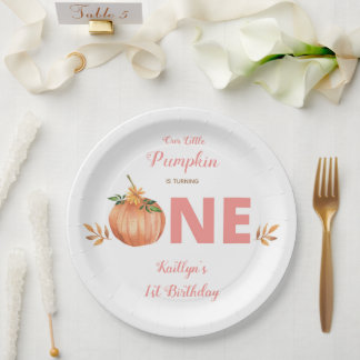 Floral Pumpkin 1st Birthday Party Paper Plate