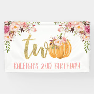 Floral Pumpkin 2nd Birthday Banner - Girl