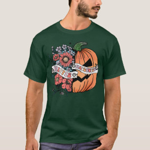 Floral Pumpkin 60s 70s Funny Groovy Hippie Hallowe T-Shirt