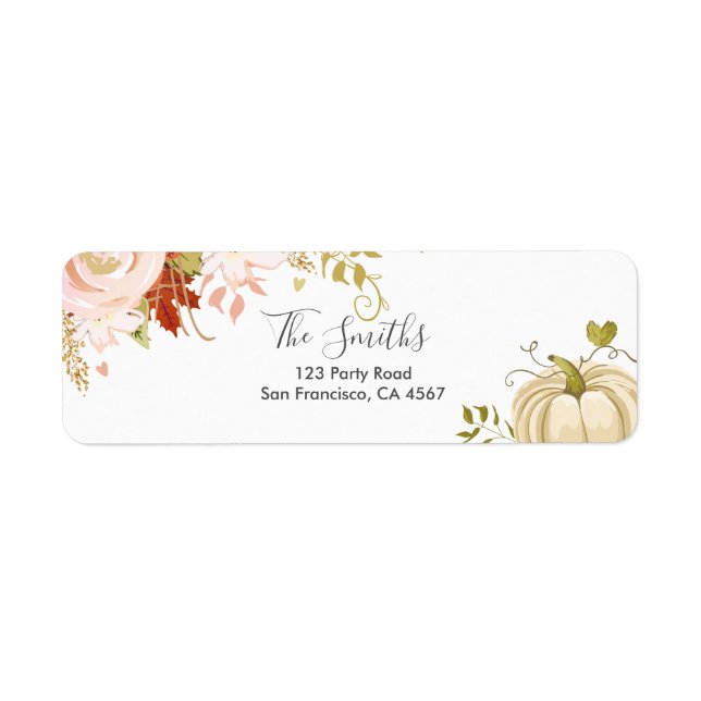 Floral Pumpkin Address Labels Fall Autumn Neutral (Front)