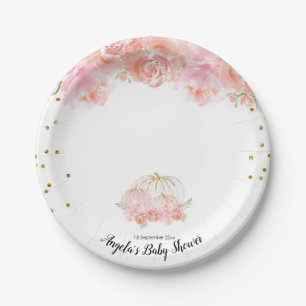 Floral Pumpkin Baby Show Party Paper Plates